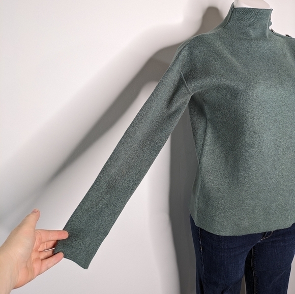 Tahari green/blue silver button accent long sleeve high neck sweater XS - Picture 4 of 10